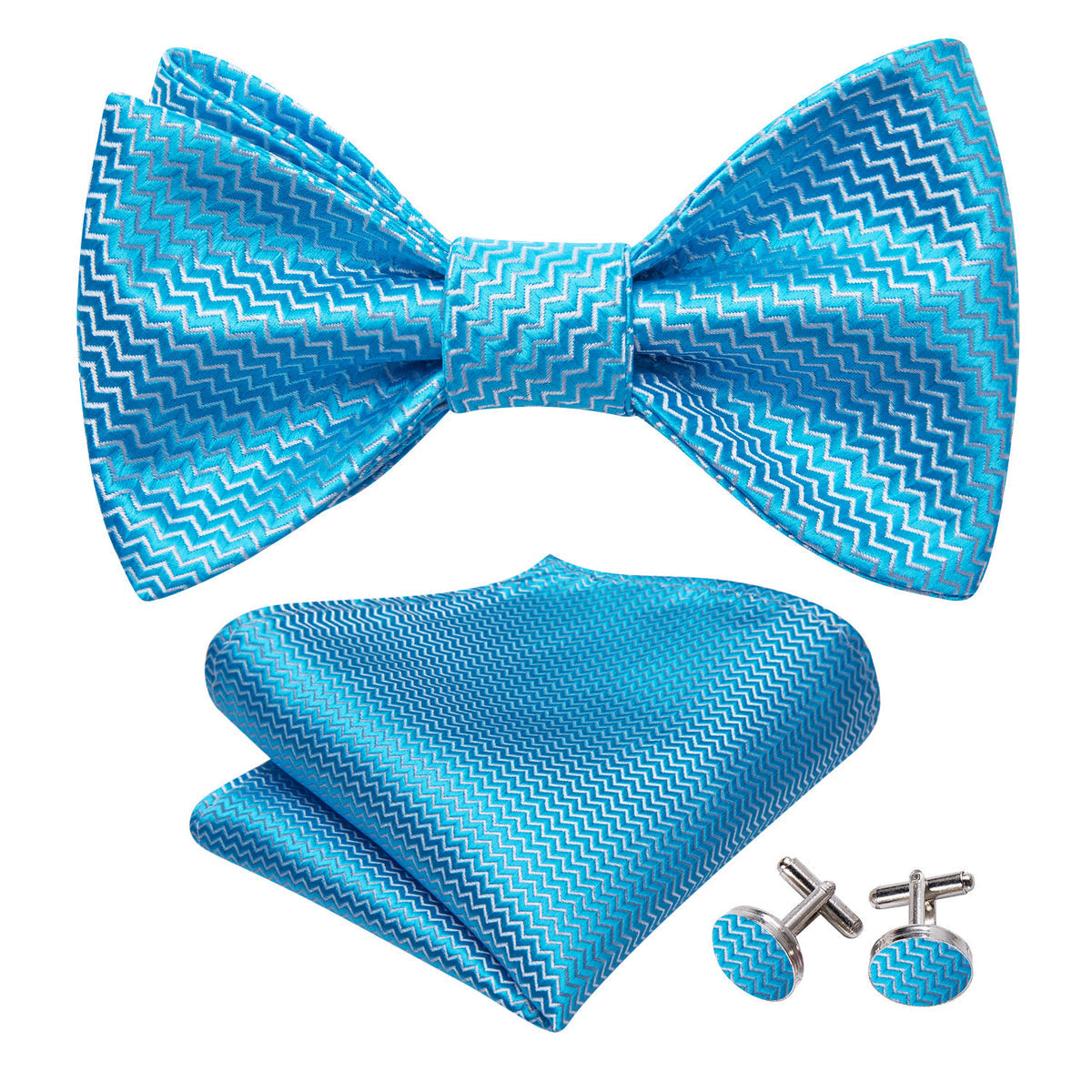 Sky Blue Striped Bow Tie Set - GentCrest