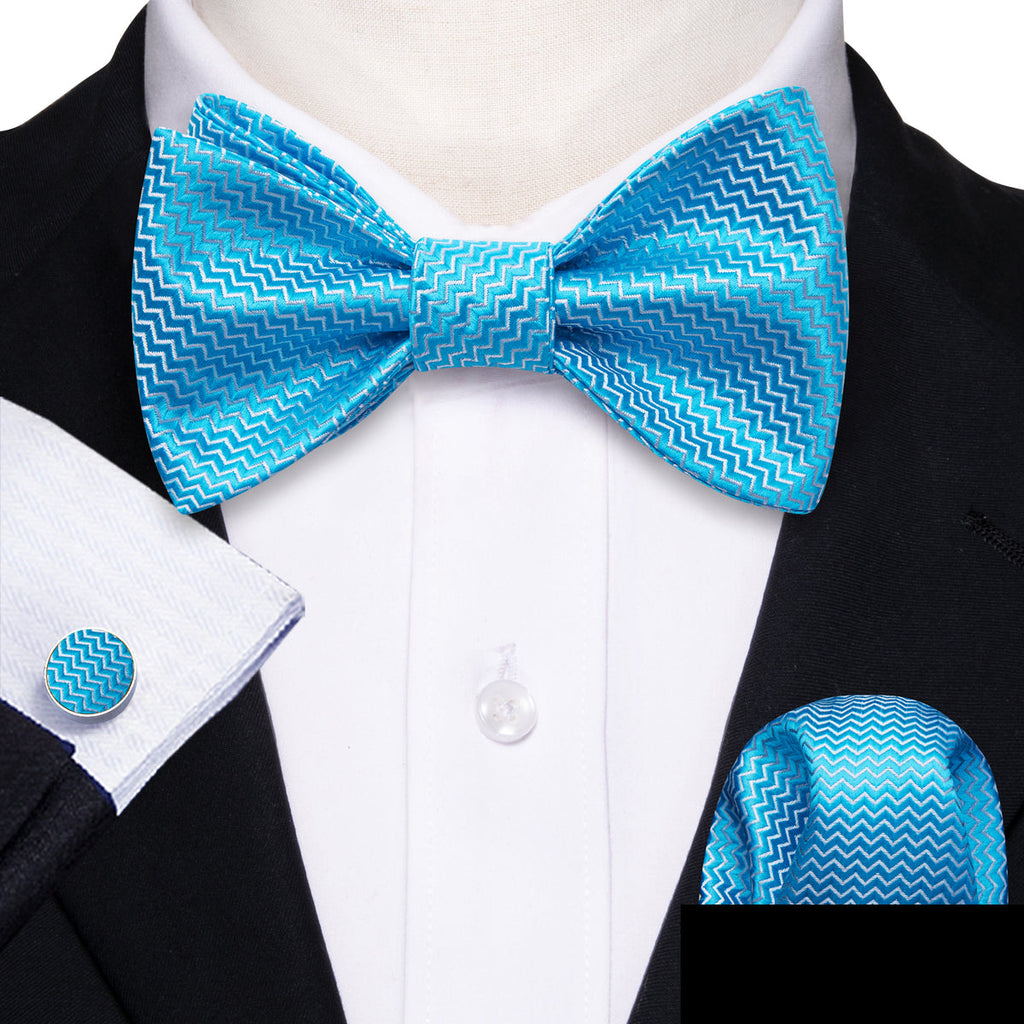 Sky Blue Striped Bow Tie Set - GentCrest - View 3