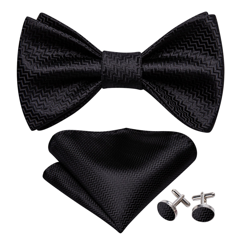 Black Striped Bow Tie Set - GentCrest