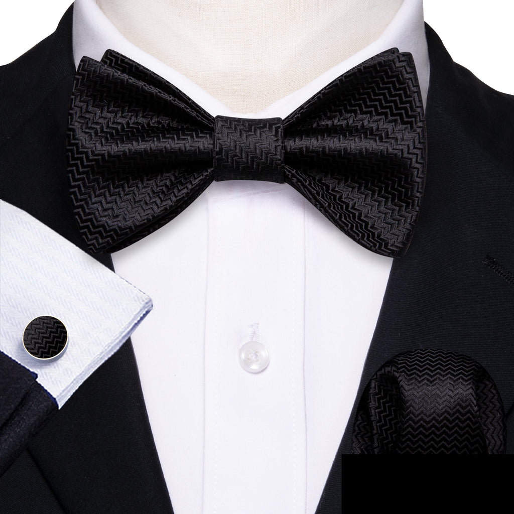 Black Striped Bow Tie Set - GentCrest - View 2