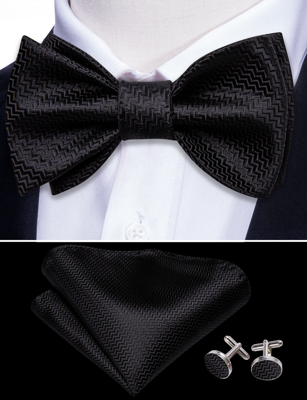 Black Striped Bow Tie Set - GentCrest - View 5