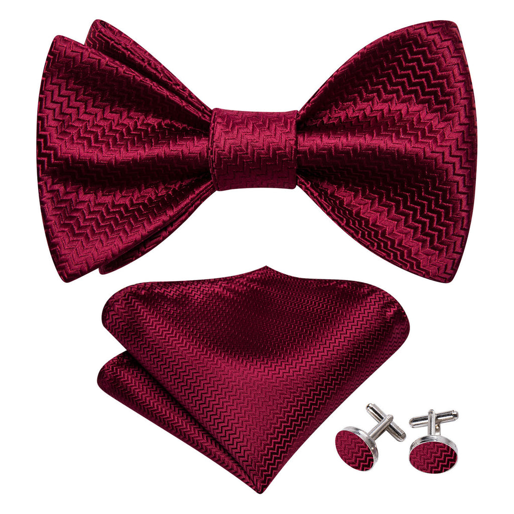 Dark Red Striped Bow Tie Set - GentCrest