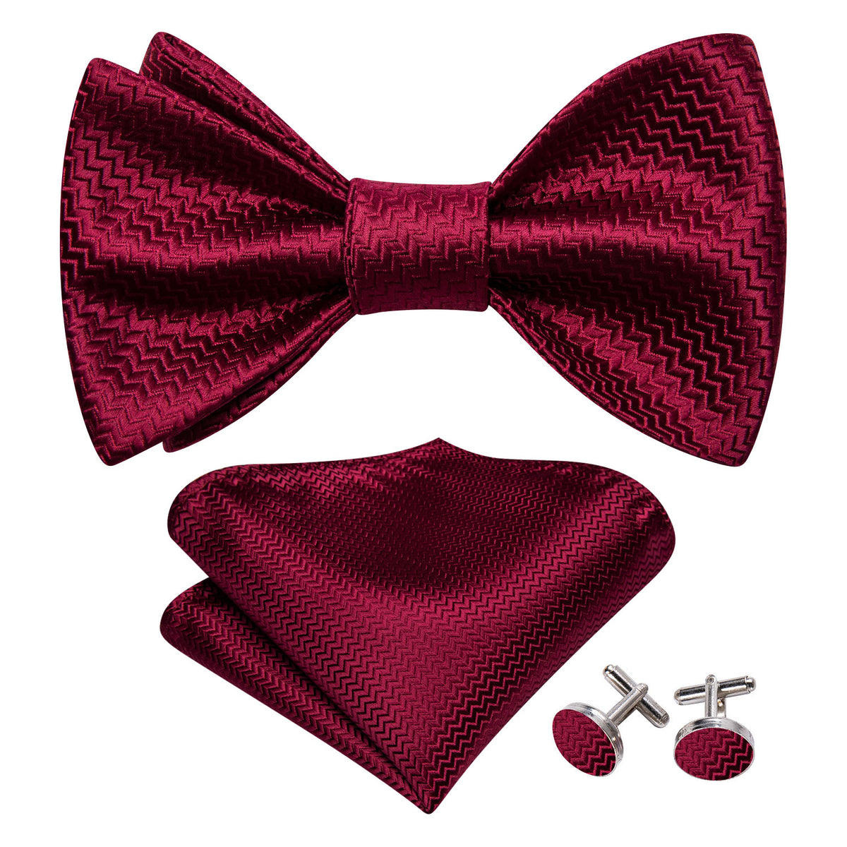 Dark Red Striped Bow Tie Set - GentCrest