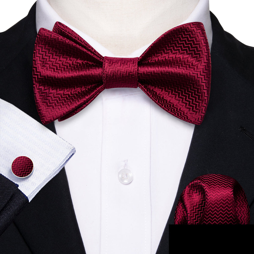 Dark Red Striped Bow Tie Set - GentCrest - View 2