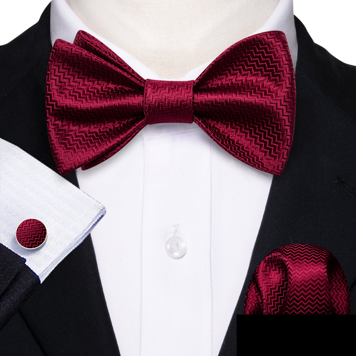 Dark Red Striped Bow Tie Set - GentCrest - View 2