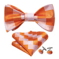Orange White Plaid Bow Tie Set - GentCrest