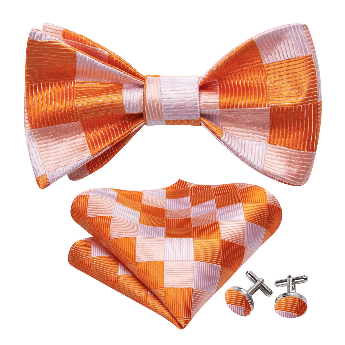 Orange White Plaid Bow Tie Set - GentCrest