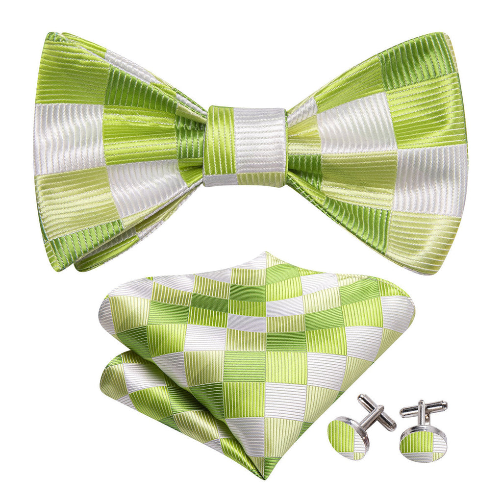 Green White Plaid Bow Tie Set - GentCrest