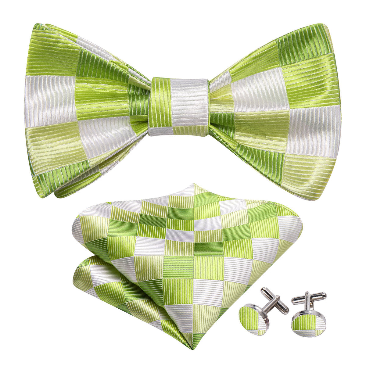 Green White Plaid Bow Tie Set - GentCrest