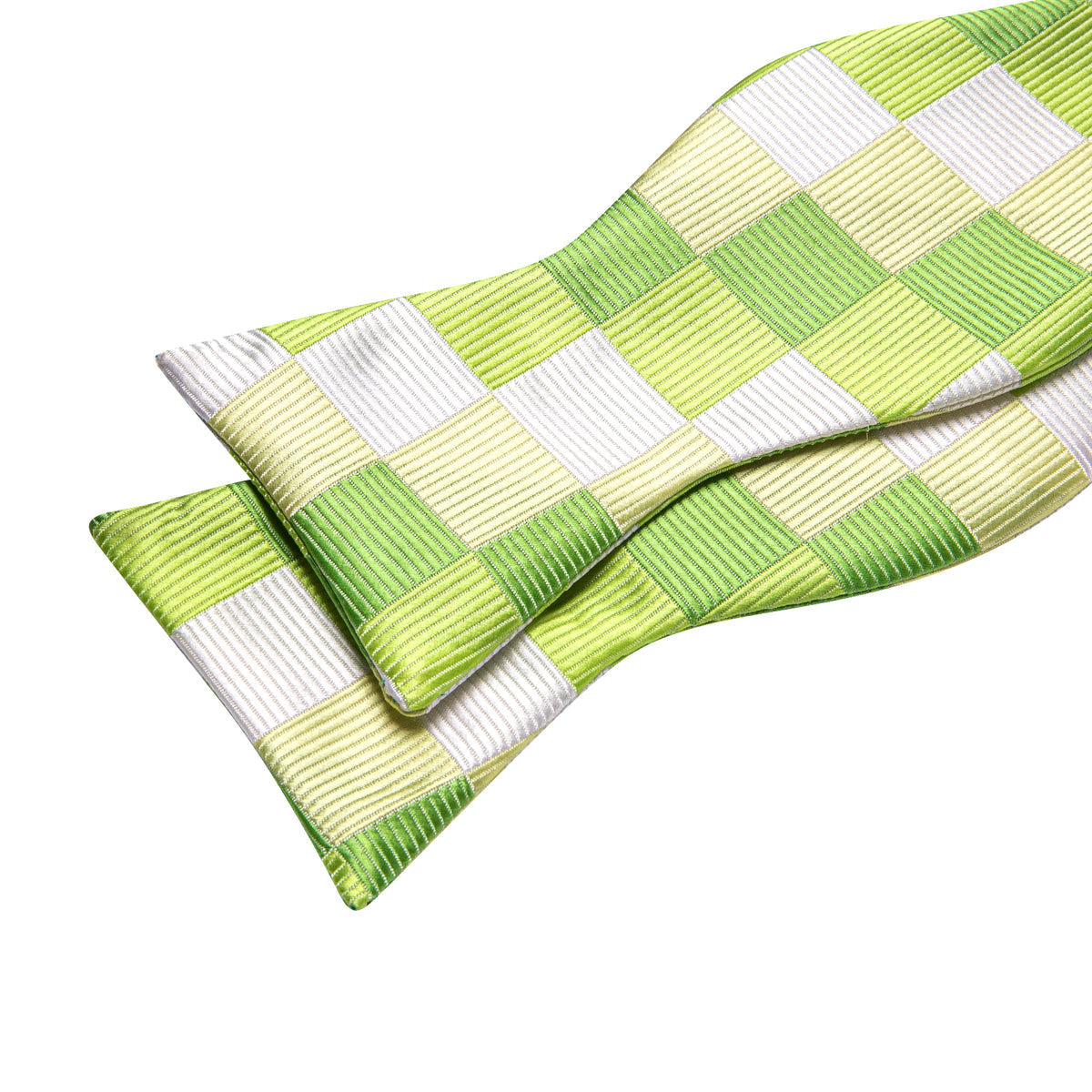 Green White Plaid Bow Tie Set - GentCrest - View 5