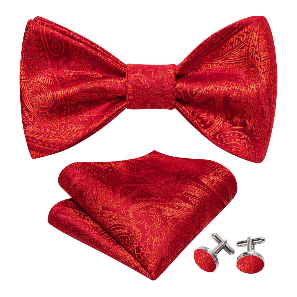 Strong Red Paisley Bow Tie Set - GentCrest