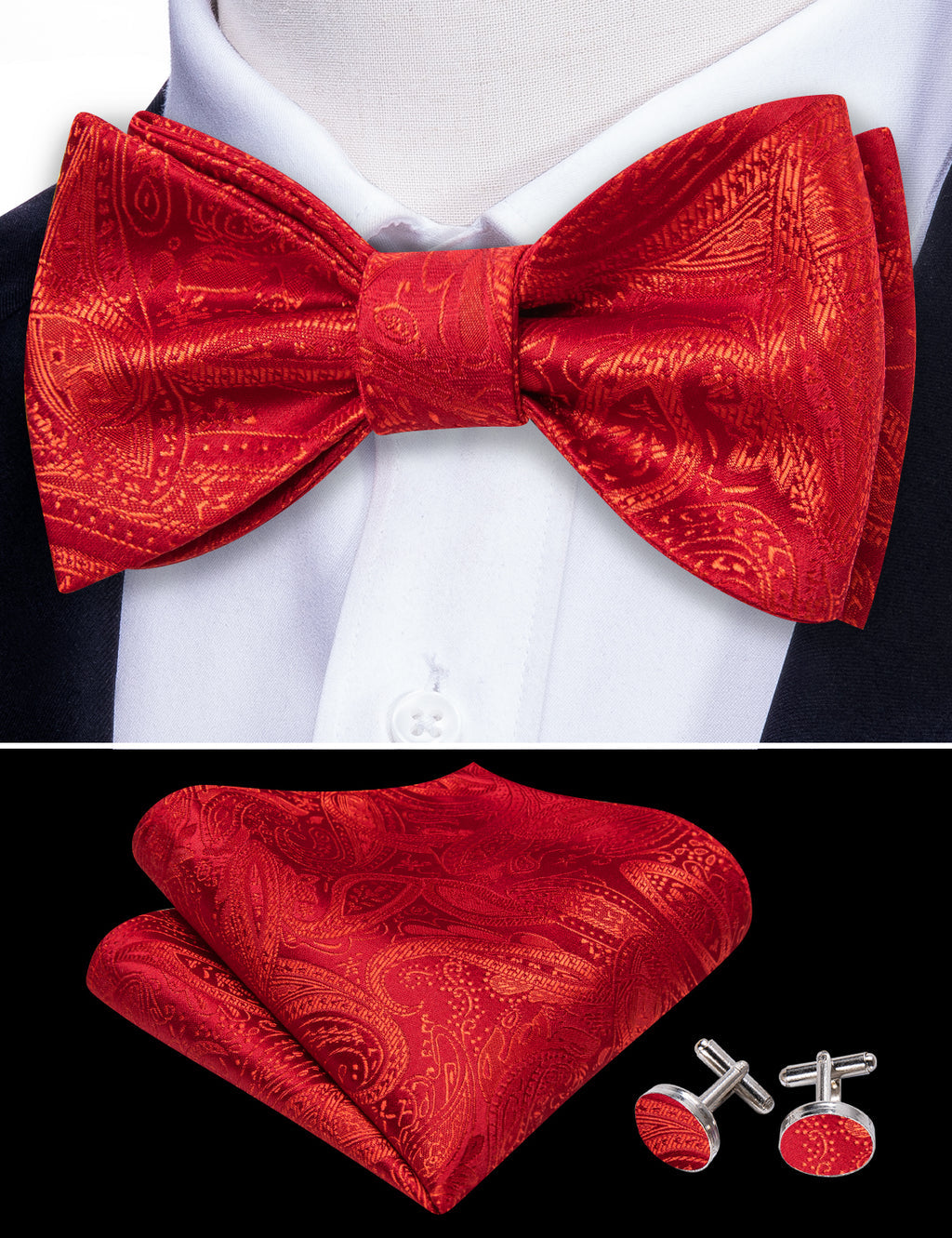 Strong Red Paisley Bow Tie Set - GentCrest - View 3