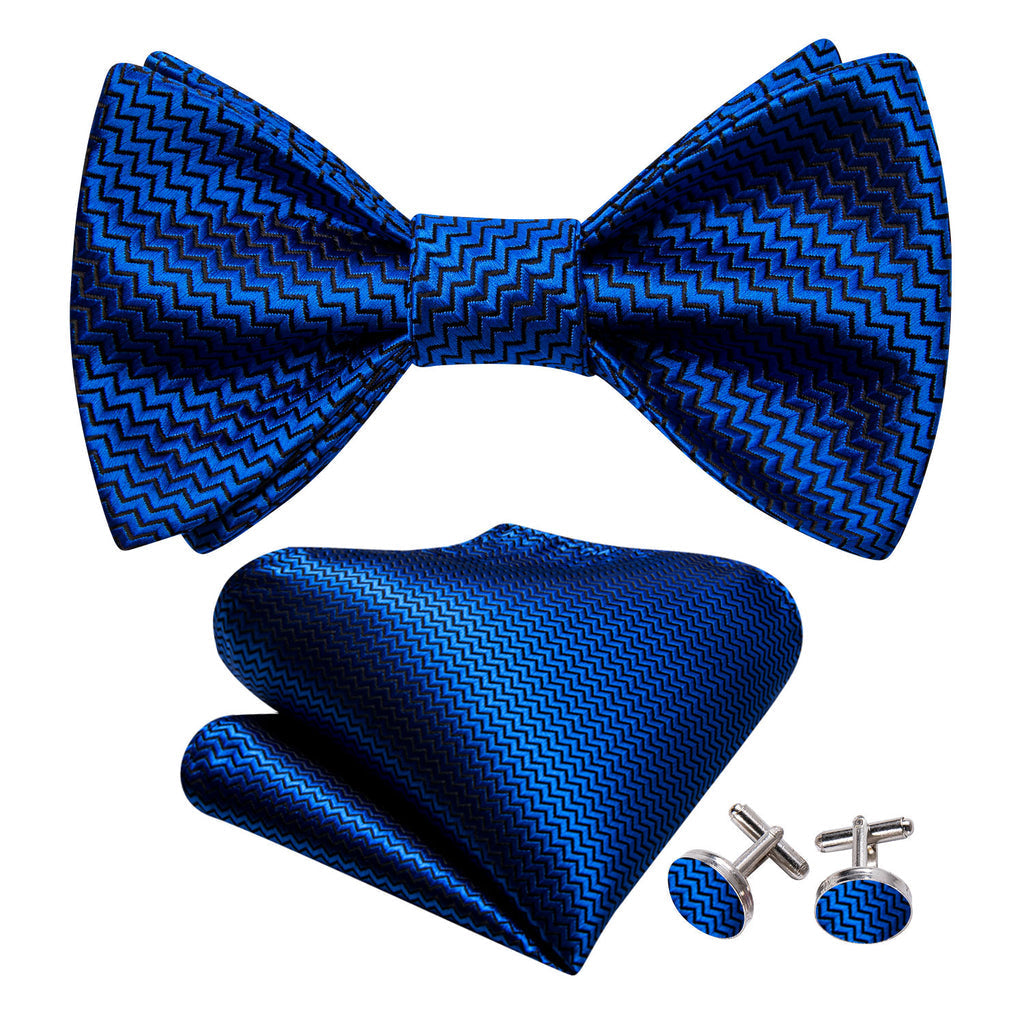 Navy Blue Striped Bow Tie Set - GentCrest - View 2