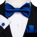 Navy Blue Striped Bow Tie Set - GentCrest