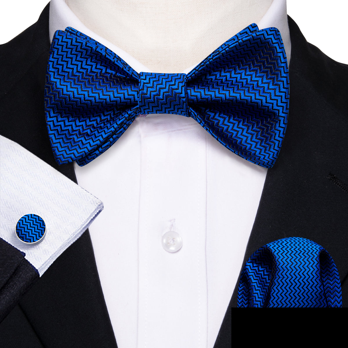 Navy Blue Striped Bow Tie Set - GentCrest