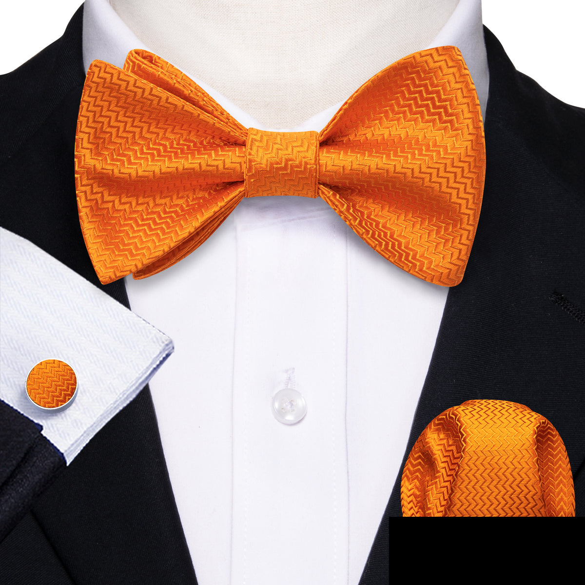 Orange Striped Bow Tie Set - GentCrest