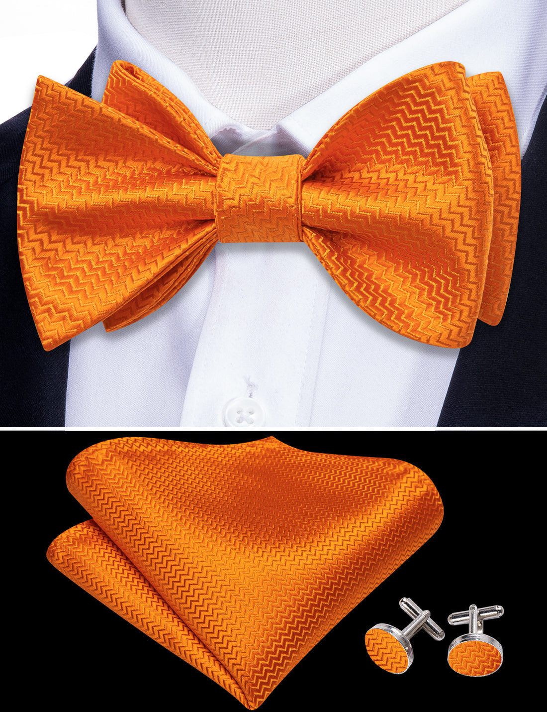 Orange Striped Bow Tie Set - GentCrest - View 3