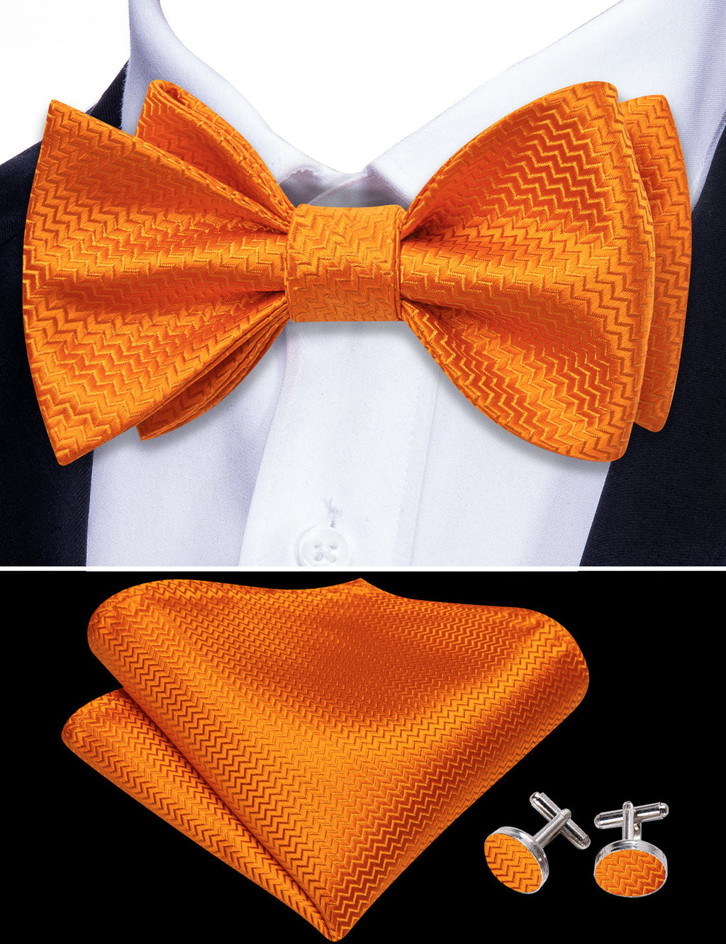 Orange Striped Bow Tie Set - GentCrest - View 4