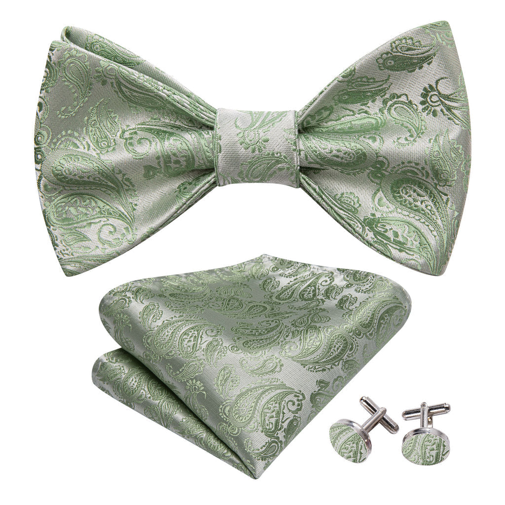 Green Silver Paisley Bow Tie Set - GentCrest - View 3