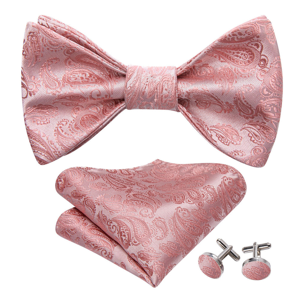 Pink Silver Paisley Bow Tie Set - GentCrest