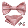 Pink Silver Paisley Bow Tie Set - GentCrest