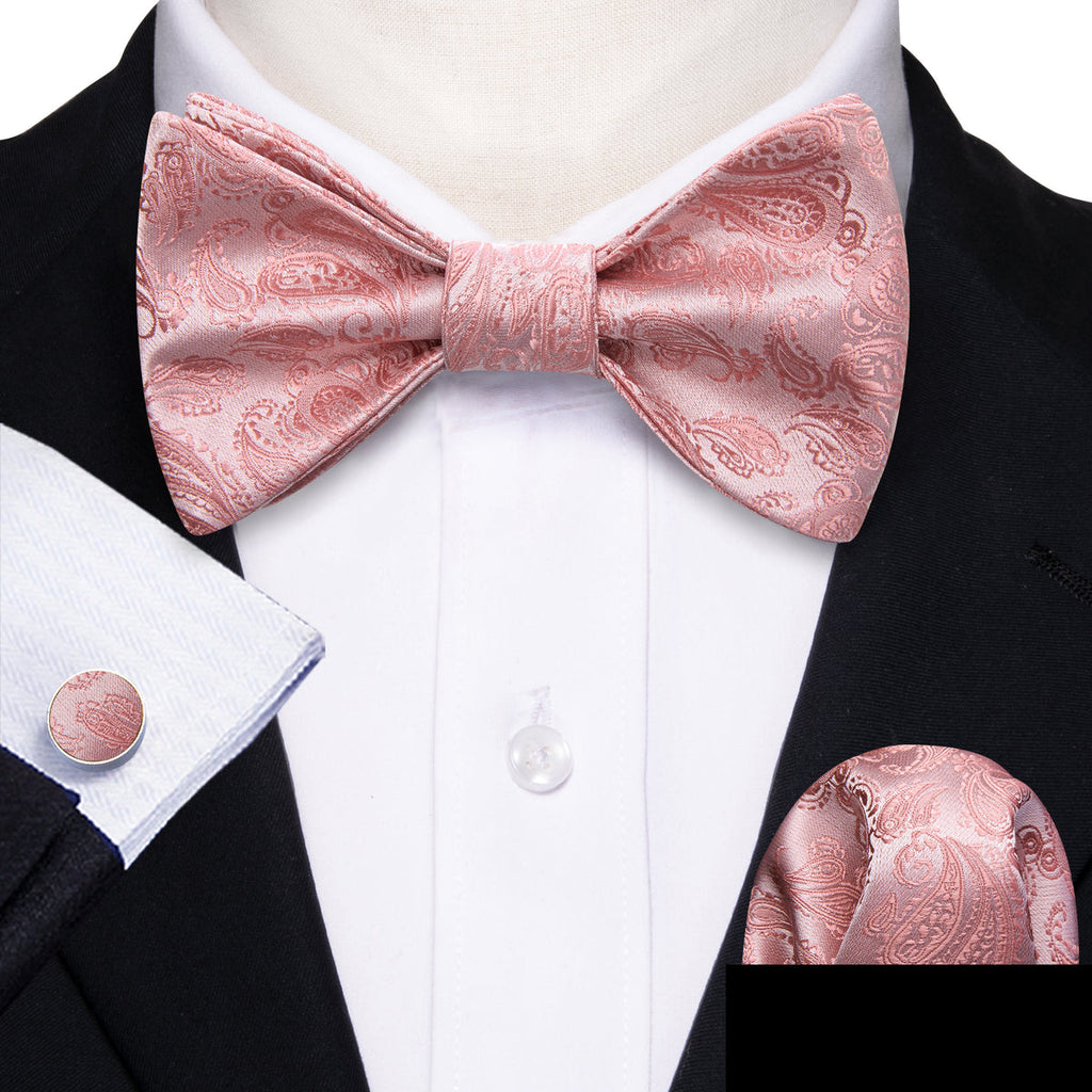Pink Silver Paisley Bow Tie Set - GentCrest - View 4