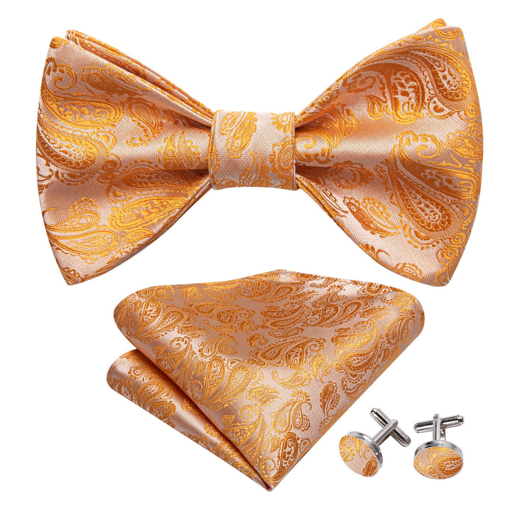 Orange Silver Paisley Bow Tie Set - GentCrest - View 2