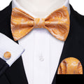 Orange Silver Paisley Bow Tie Set - GentCrest