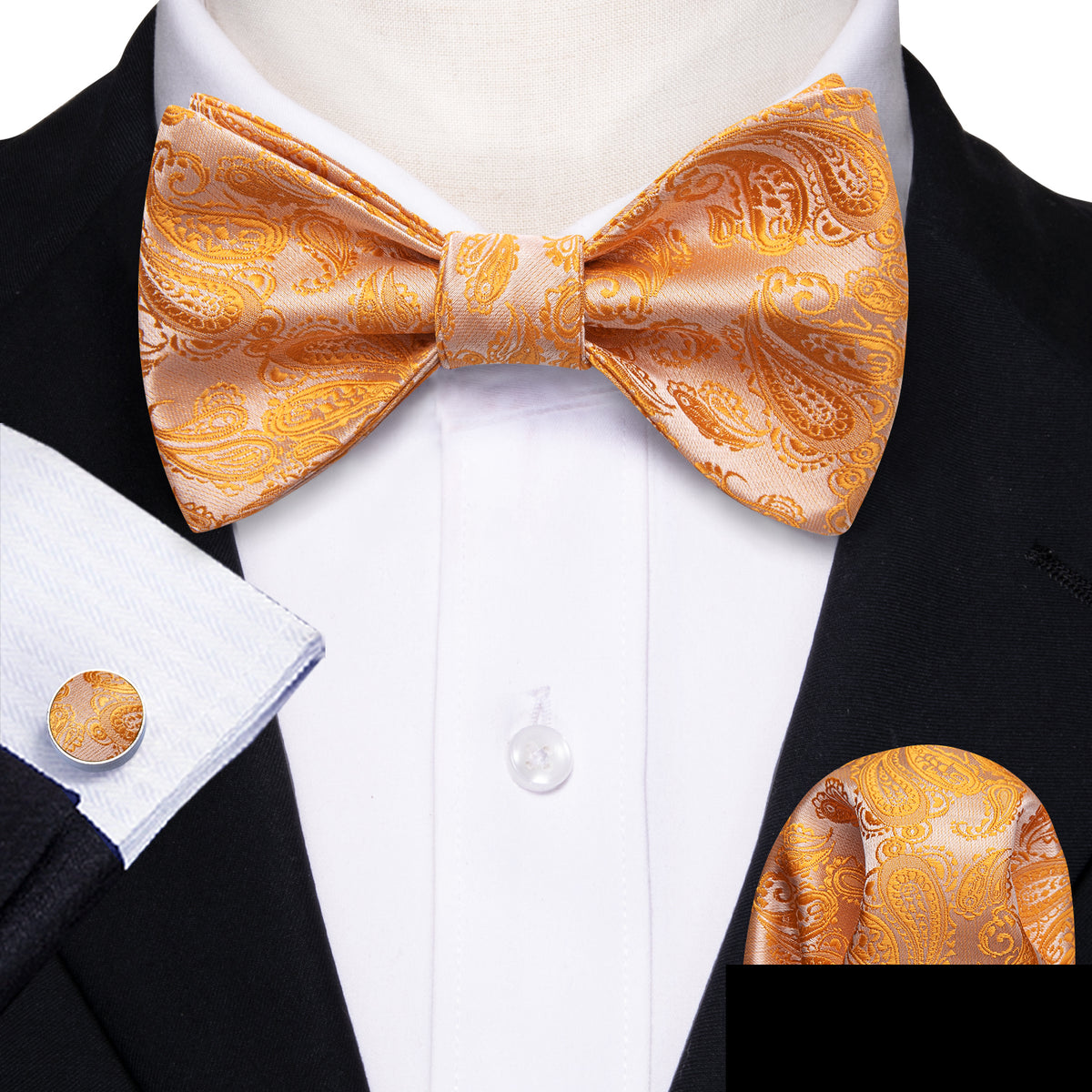 Orange Silver Paisley Bow Tie Set - GentCrest