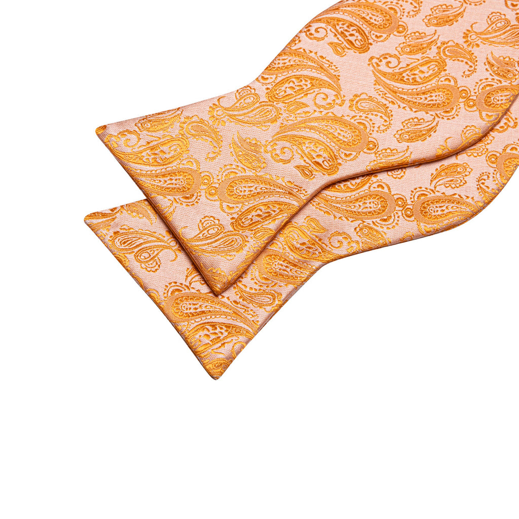 Orange Silver Paisley Bow Tie Set - GentCrest - View 5