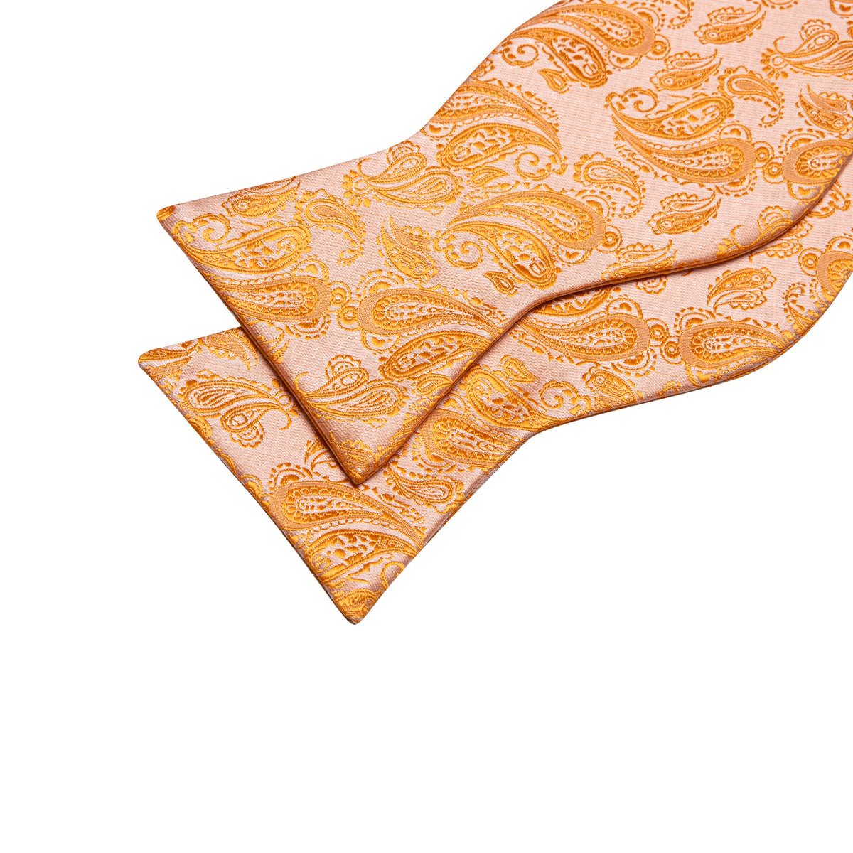 Orange Silver Paisley Bow Tie Set - GentCrest - View 5