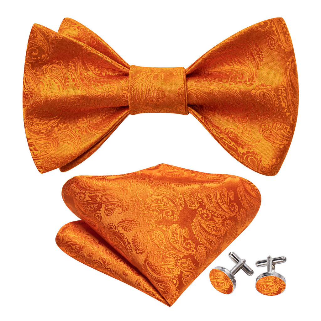 Orange Paisley Bow Tie Set - GentCrest