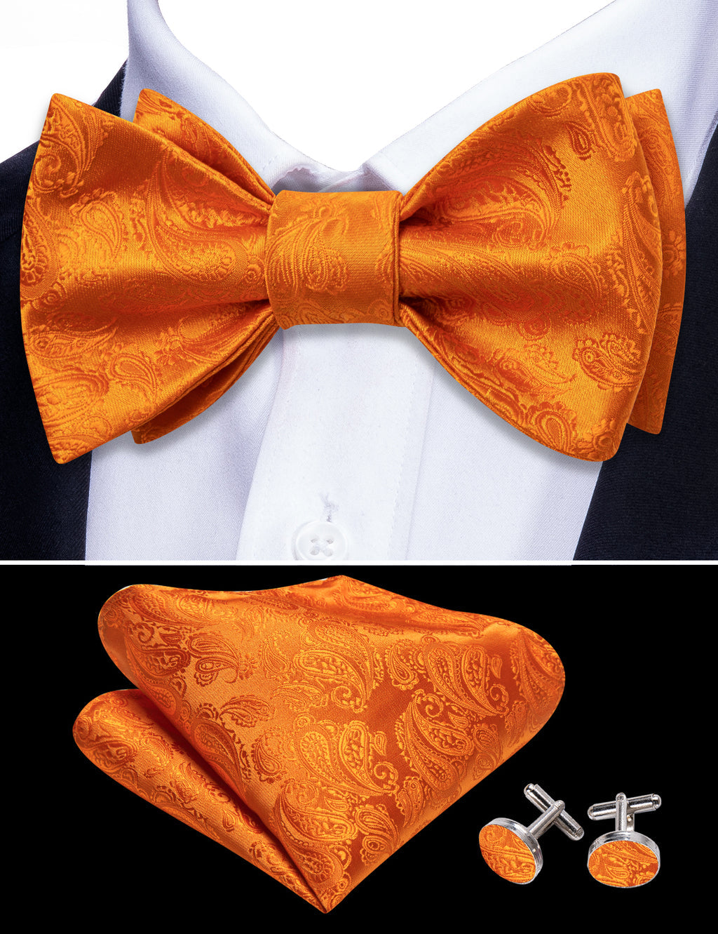Orange Paisley Bow Tie Set - GentCrest - View 4