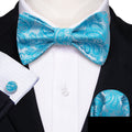 Blue Silver Paisley Bow Tie Set - GentCrest