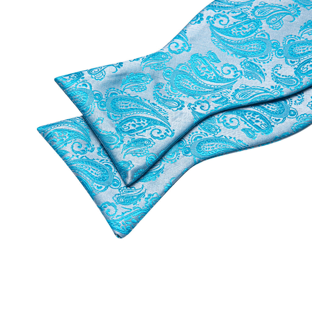 Blue Silver Paisley Bow Tie Set - GentCrest - View 4