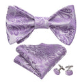 Purple Silver Paisley Bow Tie Set - GentCrest