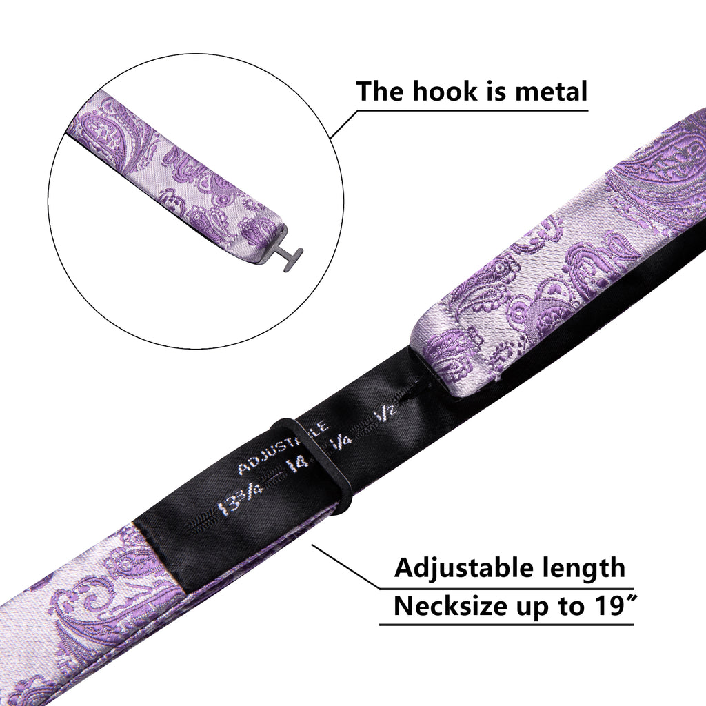 Purple Silver Paisley Bow Tie Set - GentCrest - View 6