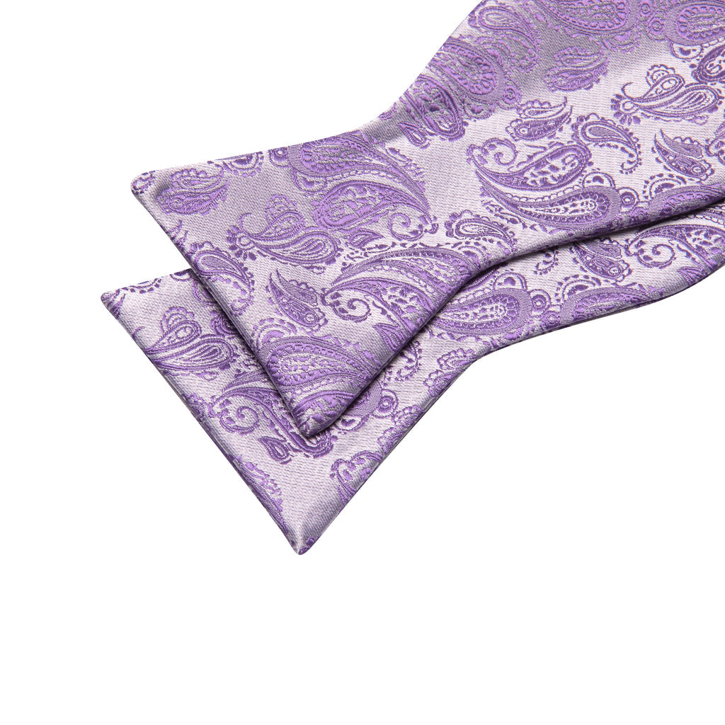 Purple Silver Paisley Bow Tie Set - GentCrest - View 5