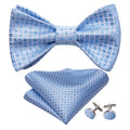 Blue Grey Plaid Bow Tie Set - GentCrest