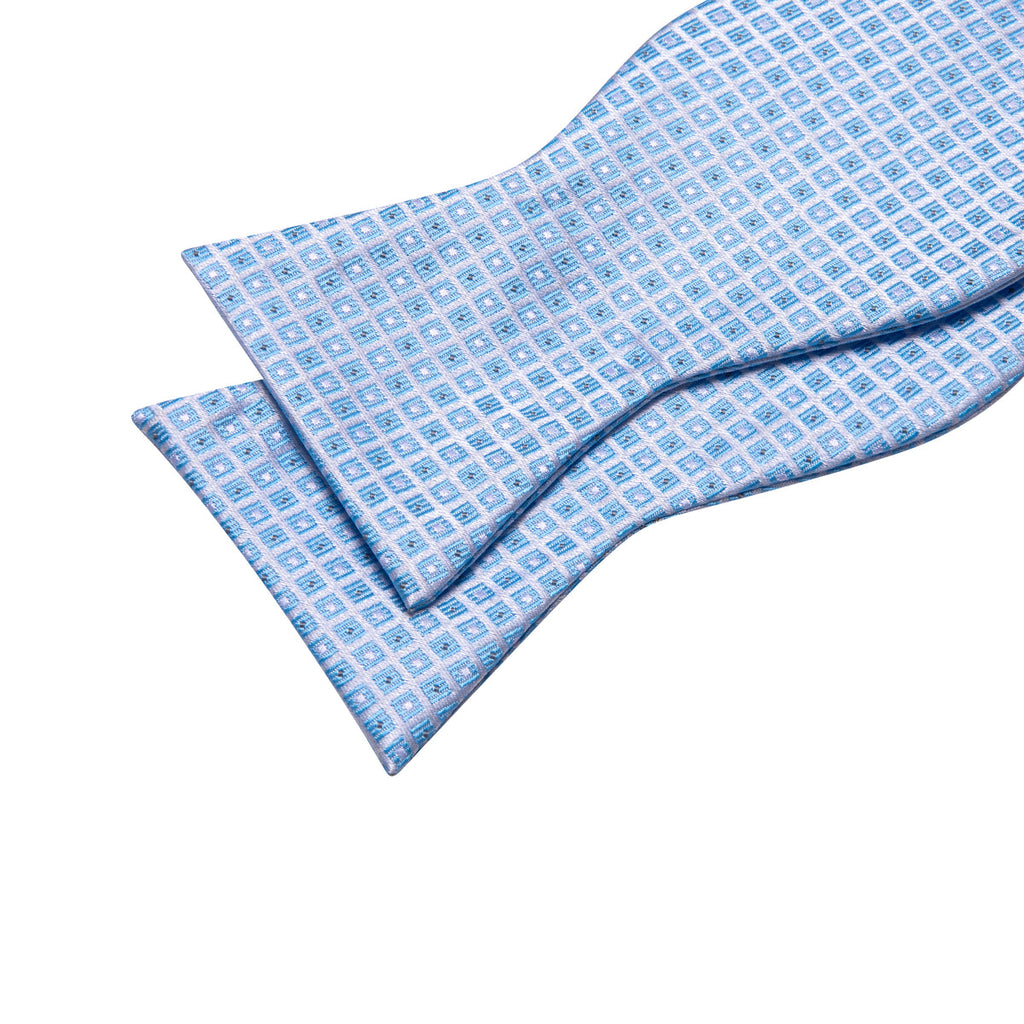 Blue Grey Plaid Bow Tie Set - GentCrest - View 5