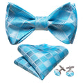 Sky Blue Plaid Bow Tie Set - GentCrest