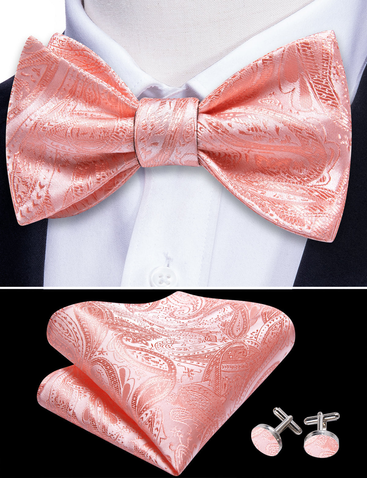 Pink Paisley Formal Bow Tie Set - GentCrest - View 3