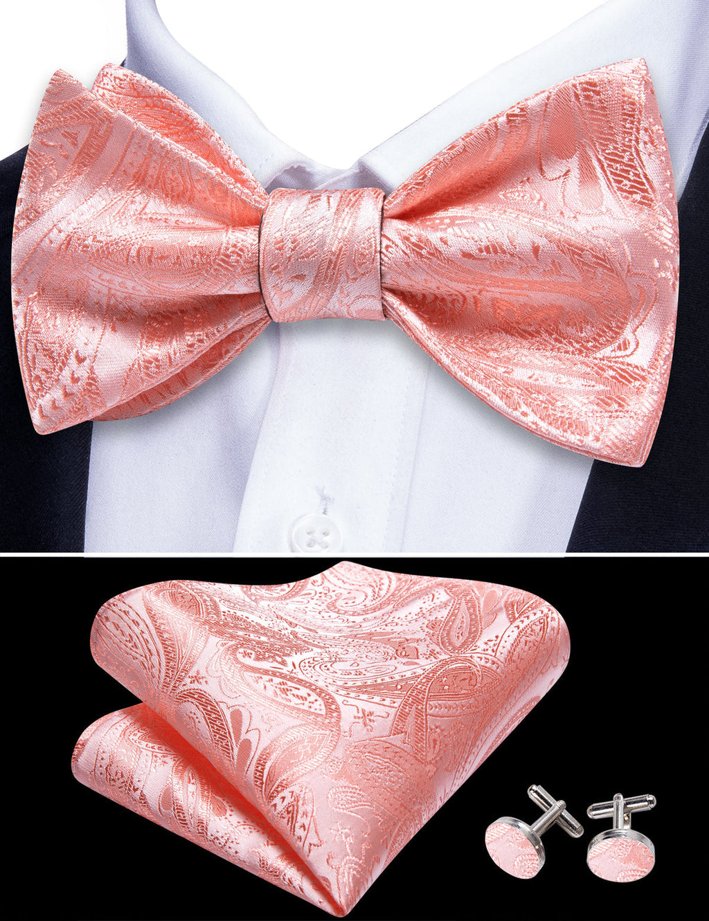 Pink Paisley Formal Bow Tie Set - GentCrest - View 4