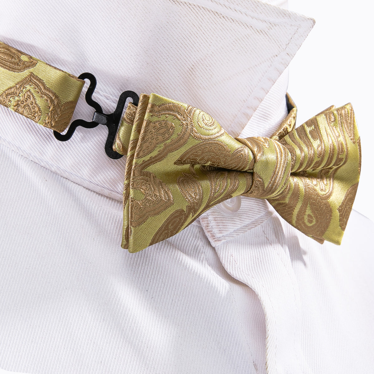 Yellow Golden Paisley Silk Children Bow Tie Set - GentCrest - View 4