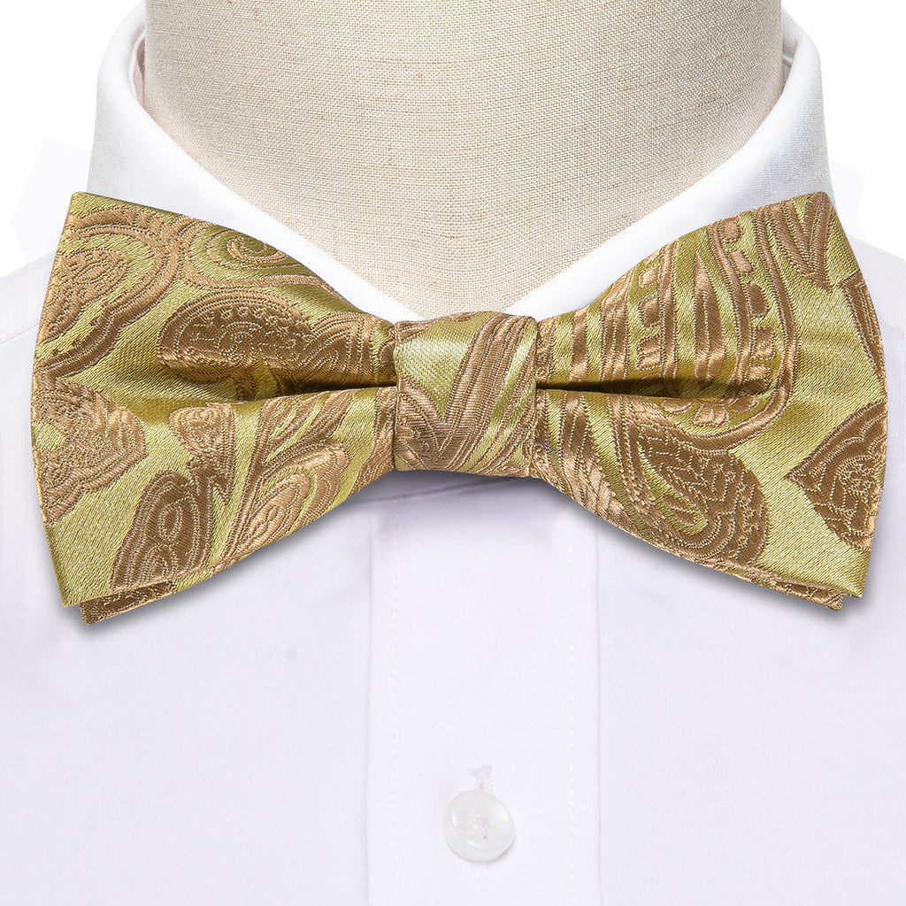 Yellow Golden Paisley Silk Children Bow Tie Set - GentCrest - View 3