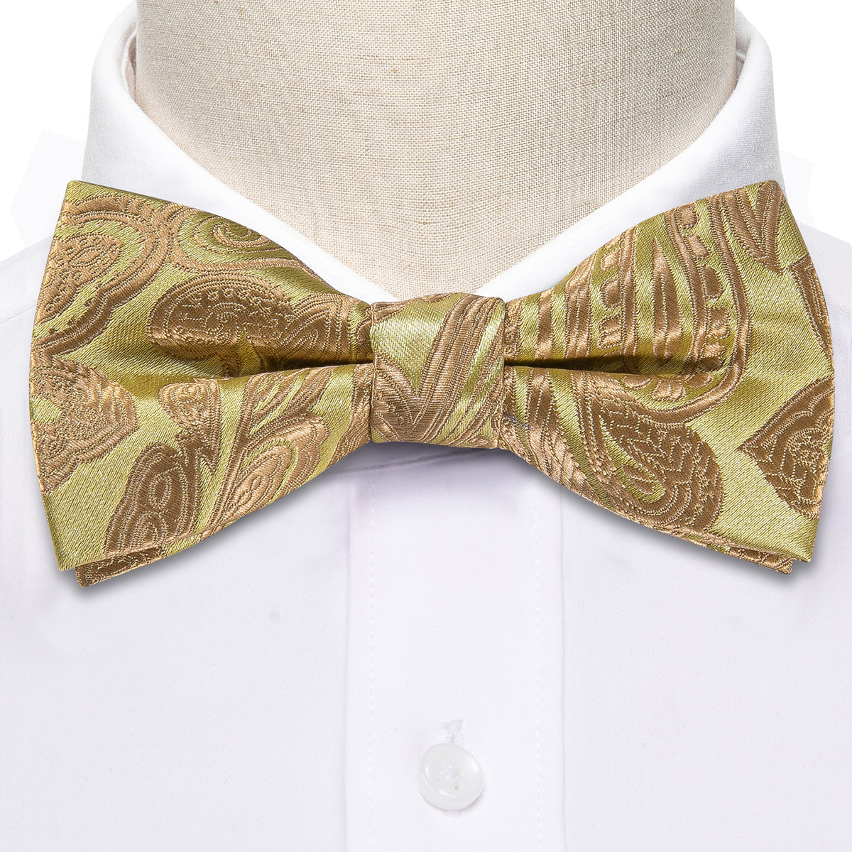 Yellow Golden Paisley Silk Children Bow Tie Set - GentCrest - View 3