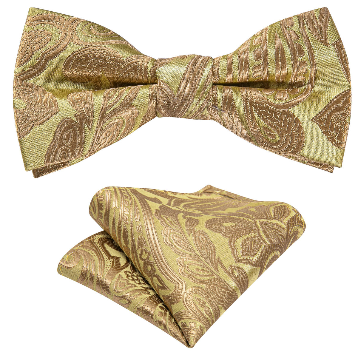 Yellow Golden Paisley Silk Children Bow Tie Set - GentCrest - View 6