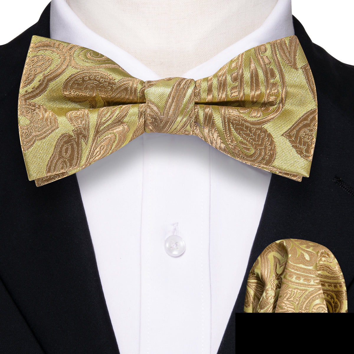 Yellow Golden Paisley Silk Children Bow Tie Set - GentCrest - View 2