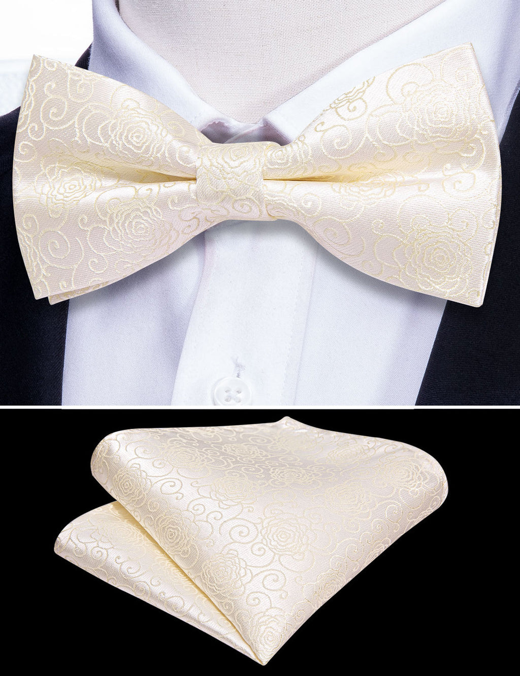 White Floral Silk Children Bow Tie Set - GentCrest - View 3