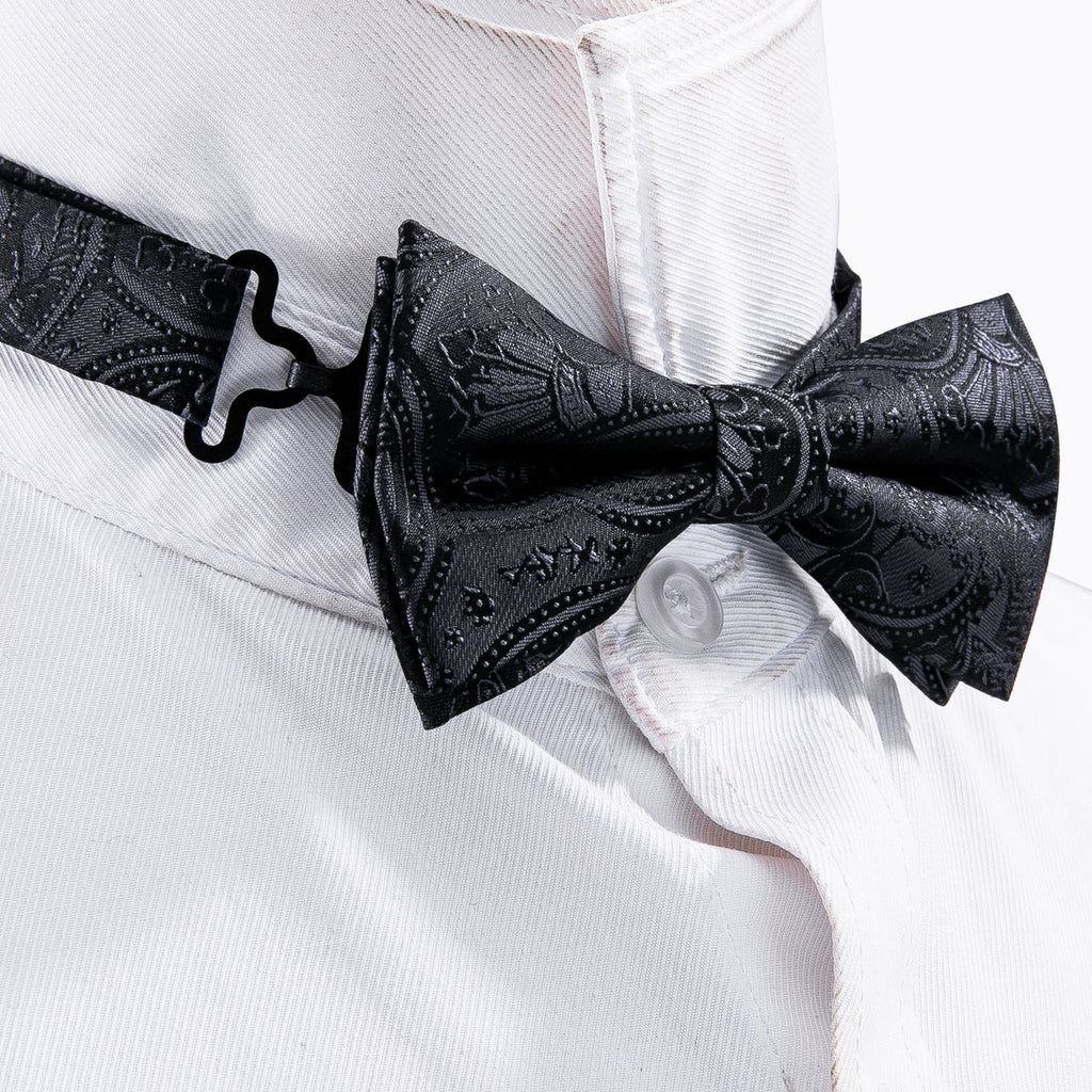 Black Paisley Silk Children Bow Tie Set - GentCrest - View 4